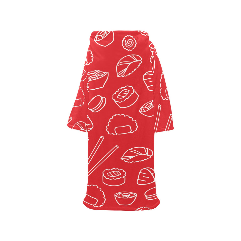 sushi pattern red background Blanket Robe with Sleeves