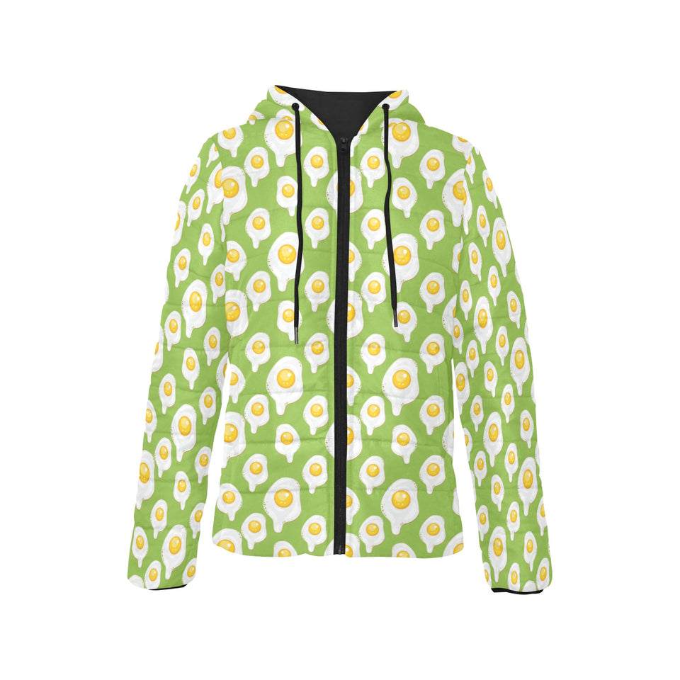 Fried Eggs Pattern Print Design 01 Women's Padded Hooded Jacket