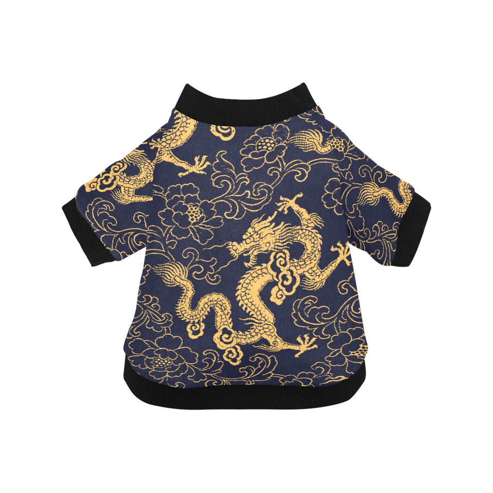 Gold dragon pattern All Over Print Pet Dog Round Neck Fuzzy Shirt