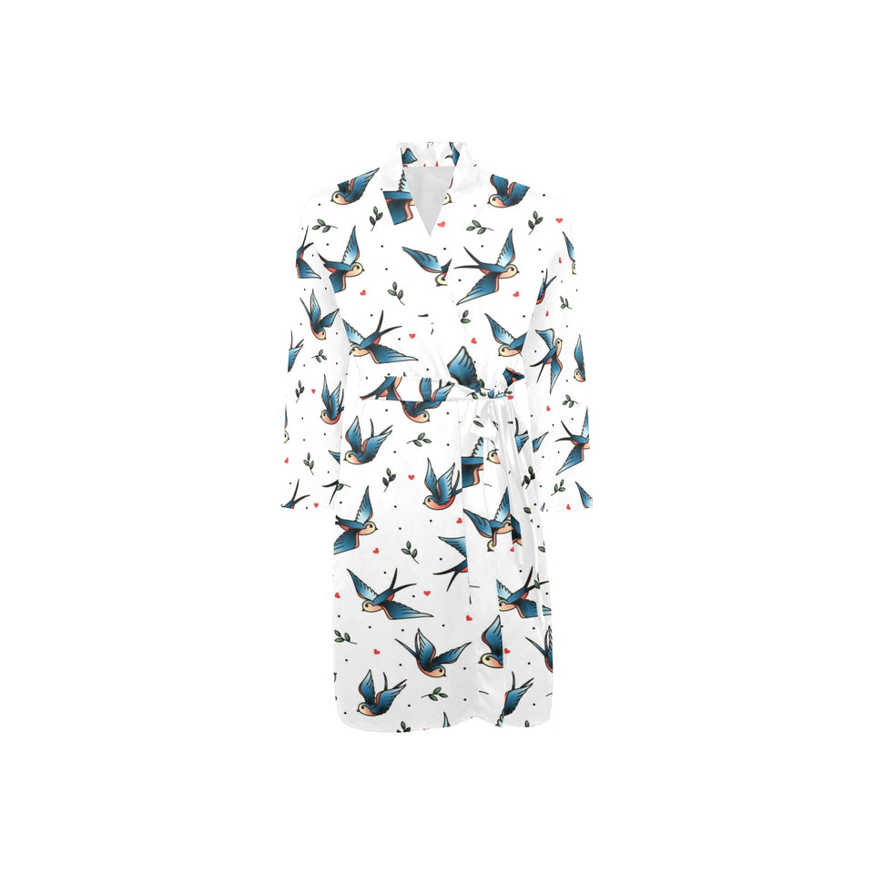 Swallow Pattern Print Design 04 Men's Long Sleeve Belted Night Robe