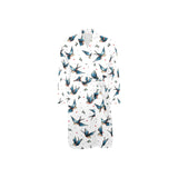 Swallow Pattern Print Design 04 Men's Long Sleeve Belted Night Robe