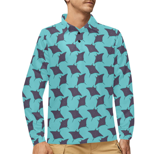 Stingray Pattern Print Design 02 Men's Long Sleeve Polo Shirt
