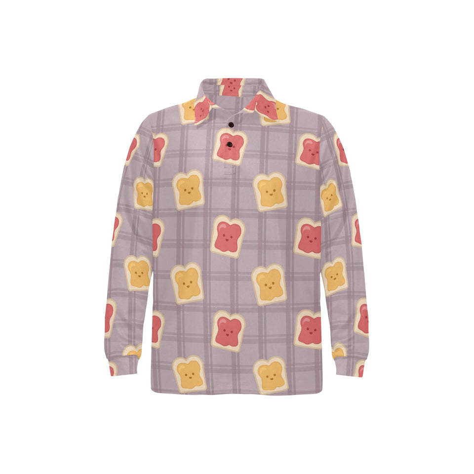 Bread Toast Pattern Print Design 05 Men's Long Sleeve Polo Shirt