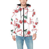 Hand drawn cherry pattern Men's Padded Hooded Jacket