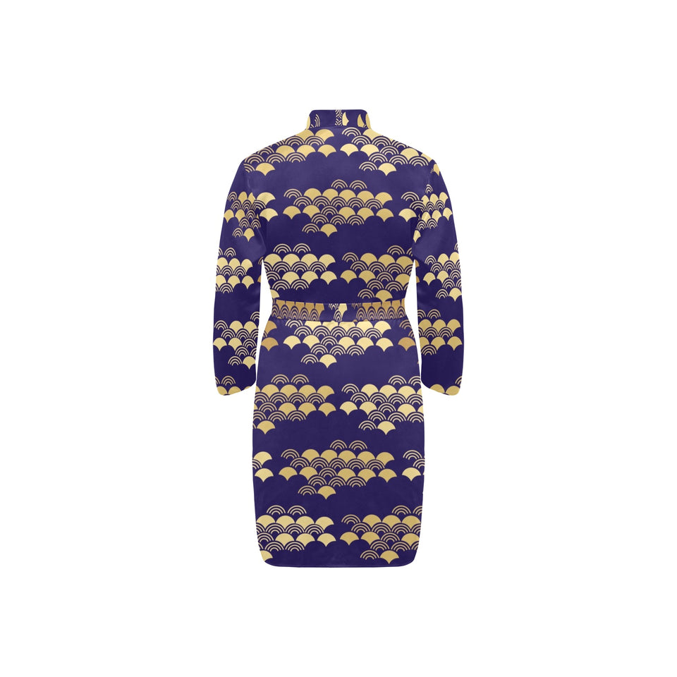 Beautiful japanese fan pattern Men's Long Sleeve Belted Night Robe