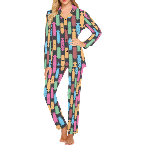 Skate Board Pattern Print Design 02 Women's Long Pajama Set