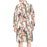 Peacock tropical flower pattern Men's Long Sleeve Belted Night Robe