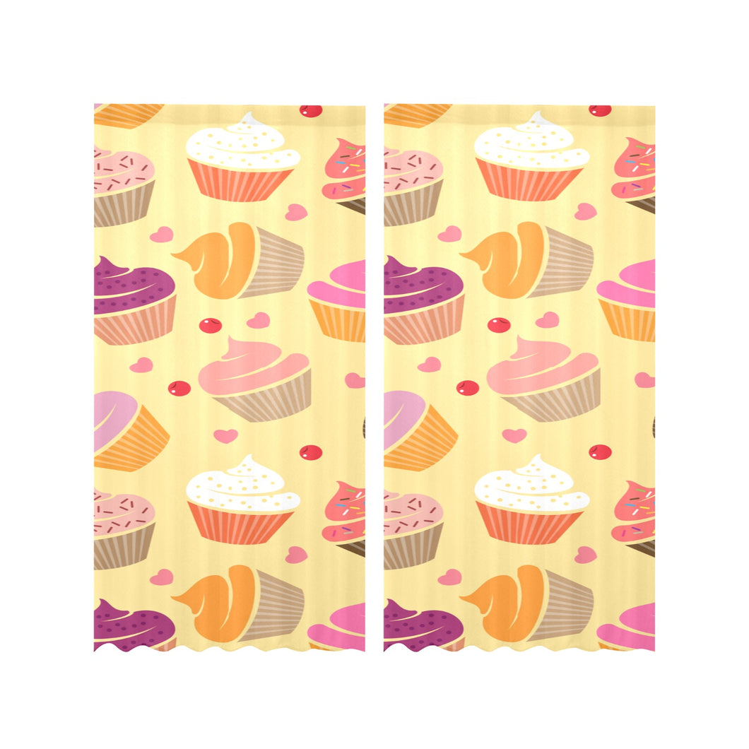cake cupcake heart cherry pattern Gauze Curtain