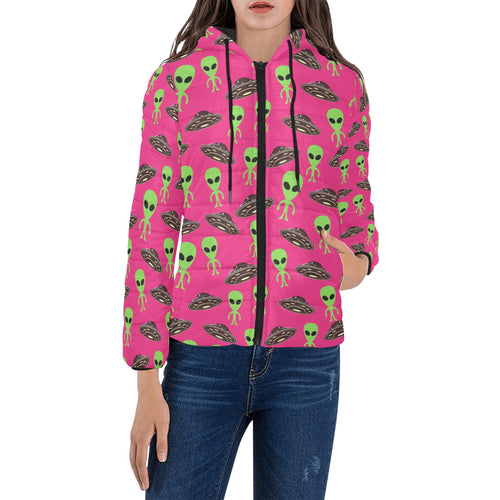 Alien Pattern Print Design 03 Women's Padded Hooded Jacket