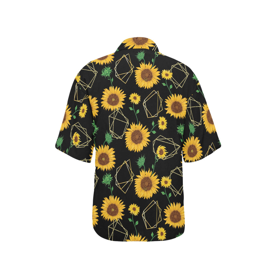 sunflower golden polygonal shapes Women's All Over Print Hawaiian Shirt