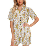 Corn Pattern Print Design 02 Women's V-Neck Short Pajama Set