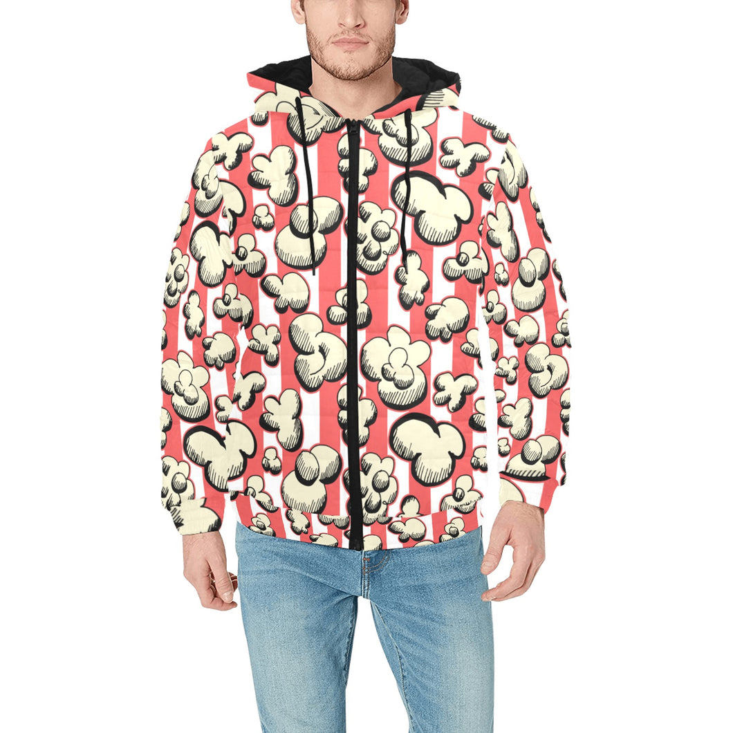 Popcorn Pattern Print Design 05 Men's Padded Hooded Jacket