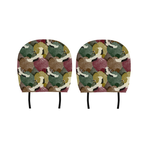 Japanese cranes flying forest dot pattern Car Headrest Cover