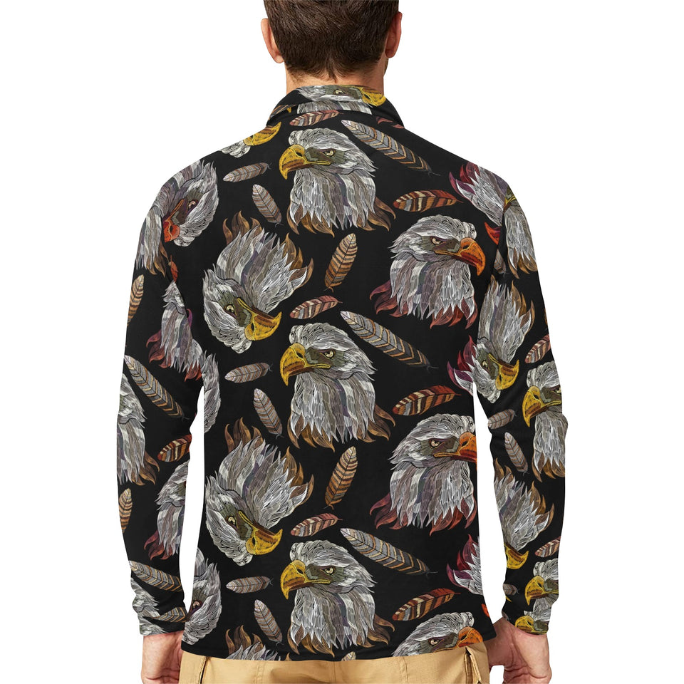 Eagle Pattern Print Design 05 Men's Long Sleeve Polo Shirt