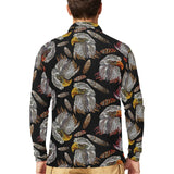 Eagle Pattern Print Design 05 Men's Long Sleeve Polo Shirt
