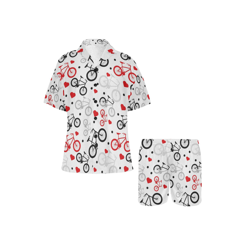 Bicycle Pattern Print Design 04 Women's V-Neck Short Pajama Set