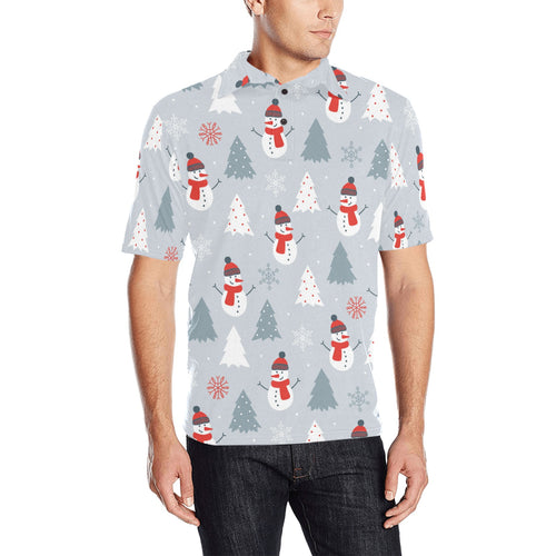 Snowman christmas tree snow gray background Men's All Over Print Polo Shirt
