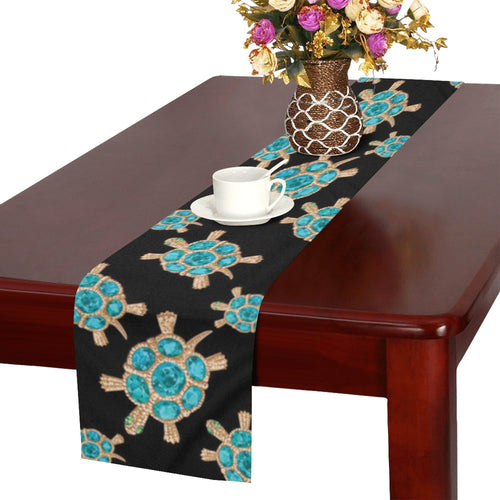 Sea turtle blue stone pattern Table Runner