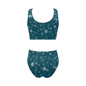 Snowflake pattern dark background Chest Bowknot High Waisted Bikini Swimsuit