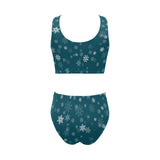 Snowflake pattern dark background Chest Bowknot High Waisted Bikini Swimsuit