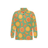 orange fruit pattern green background Men's Long Sleeve Polo Shirt