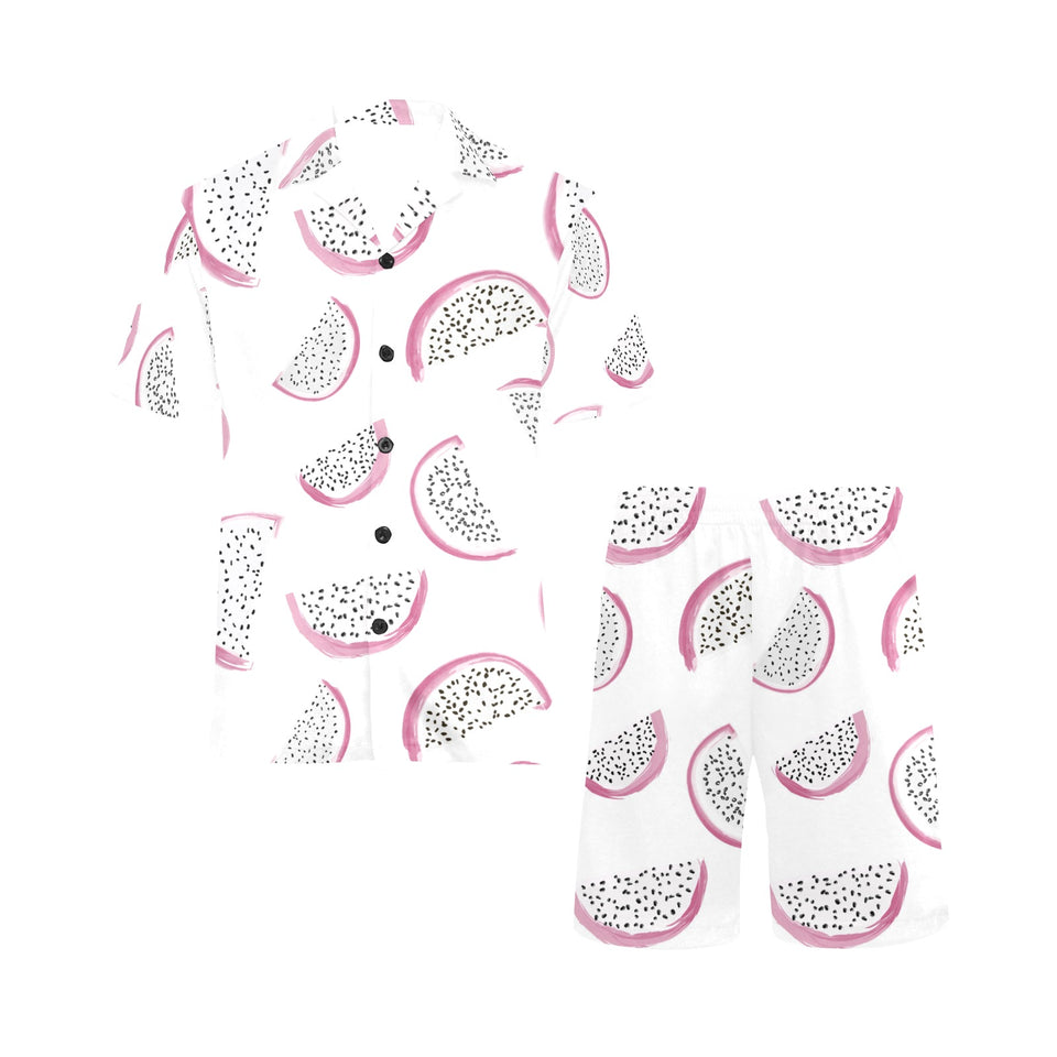dragon fruit pattern Men's V-Neck Short Pajama Set