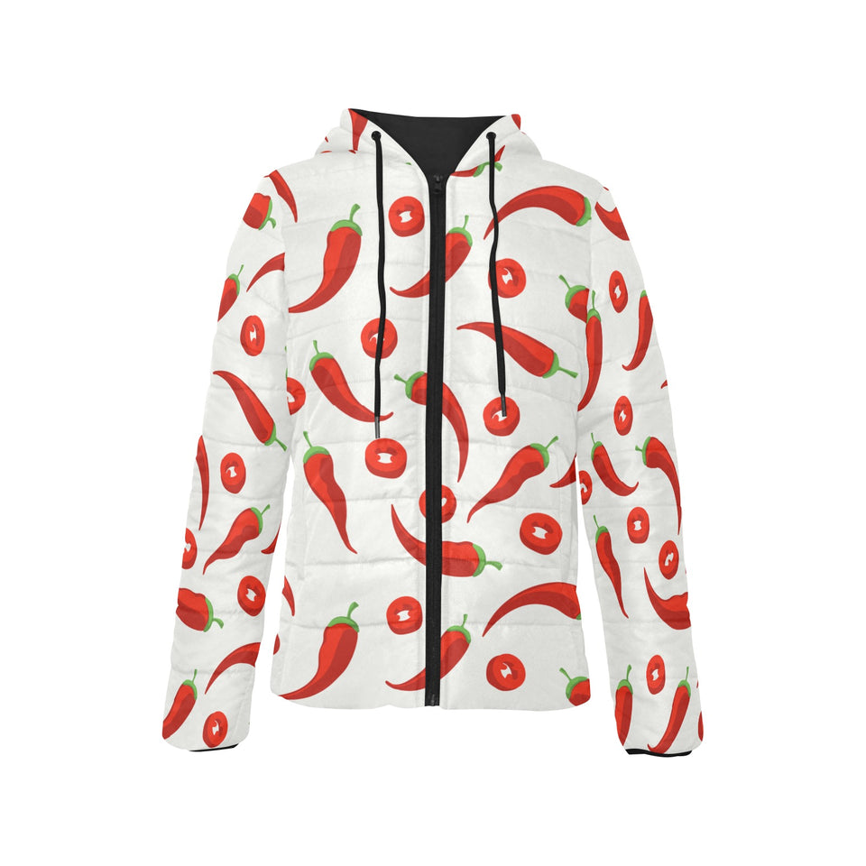 Chili pattern Women's Padded Hooded Jacket