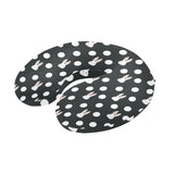 Cute white rabbit polka dots black background U-Shaped Travel Neck Pillow