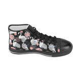 white swan blooming flower pattern Women's High Top Canvas Shoes Black