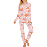 Cute fox pattern pink background Women's All Over Print Pajama Set