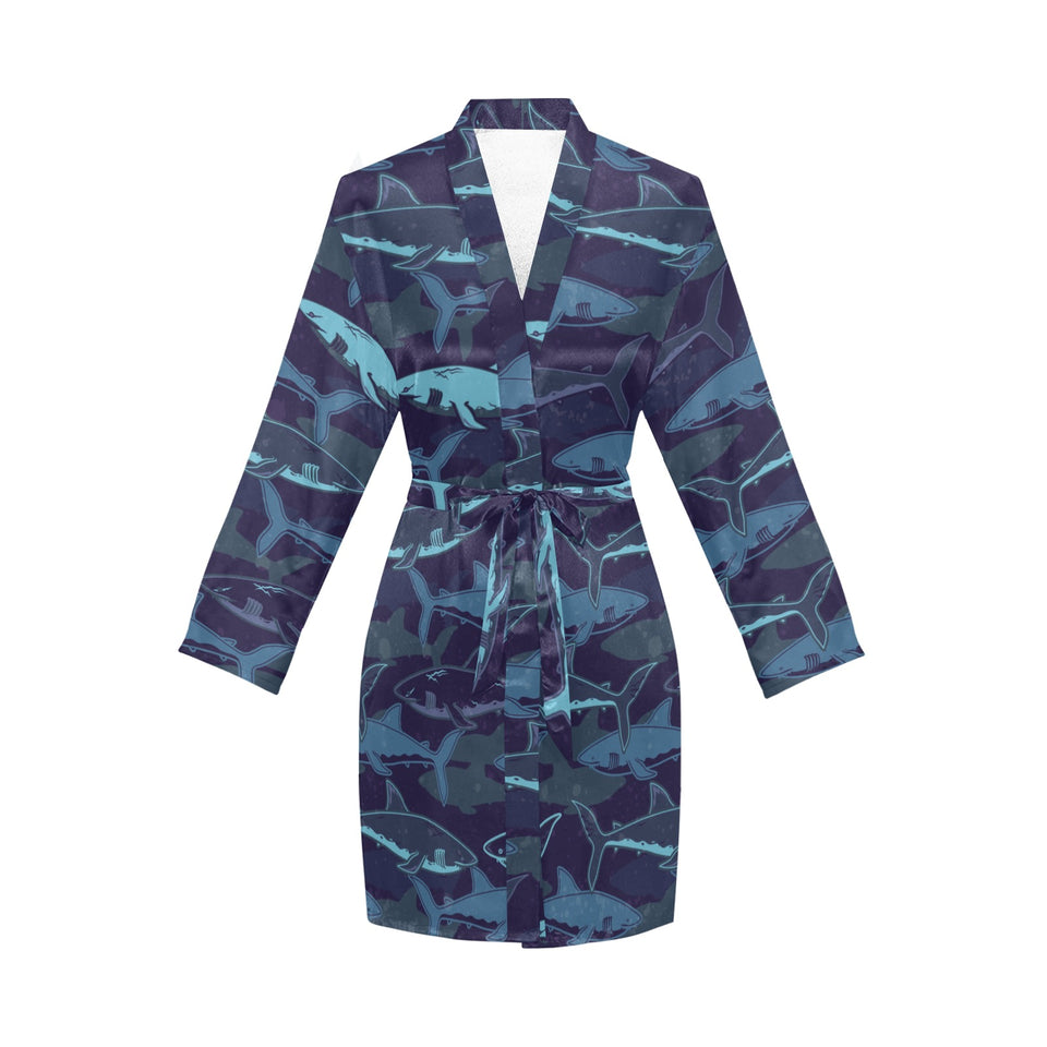 Shark pattern Women's Long Sleeve Belted Night Robe