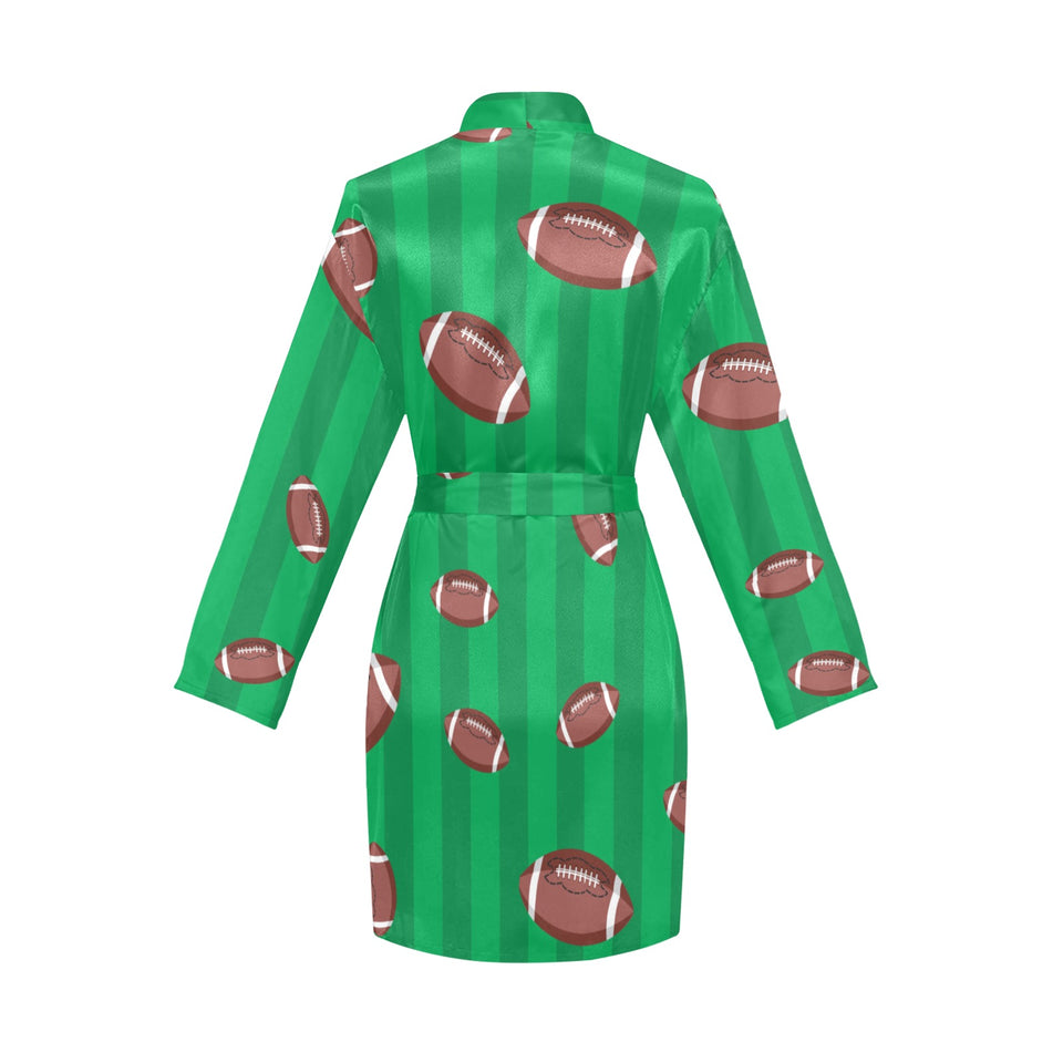 American football ball field background Women's Long Sleeve Belted Night Robe