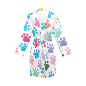 Dog Paws Pattern Print Design 01 Women's Long Sleeve Belted Night Robe