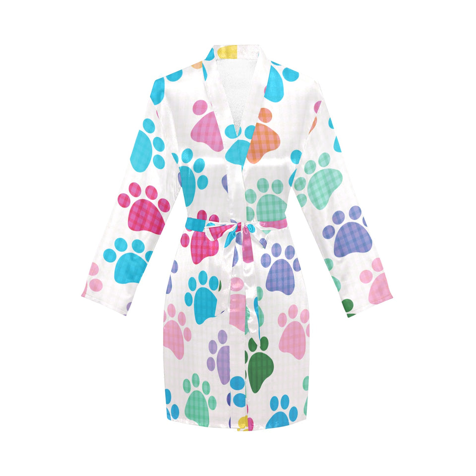 Dog Paws Pattern Print Design 01 Women's Long Sleeve Belted Night Robe