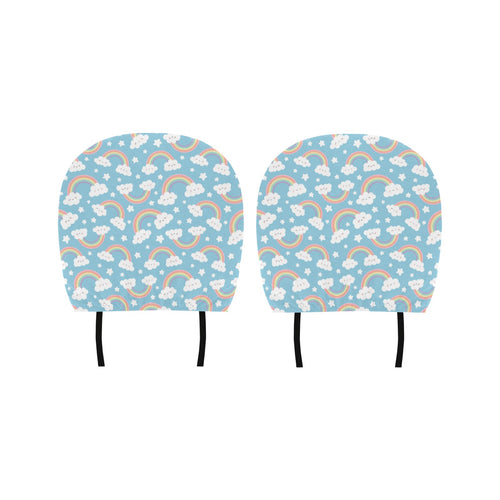 Cute rainbow clound star pattern blue background Car Headrest Cover