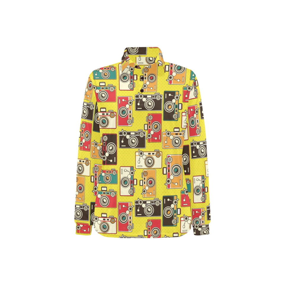 Camera Pattern Print Design 02 Women's Long Sleeve Polo Shirt