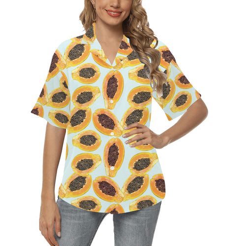 Watercolor papaya pattern Women's All Over Print Hawaiian Shirt