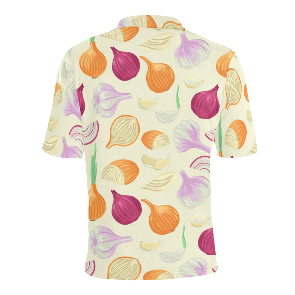 Onion garlic white red pattern Men's All Over Print Polo Shirt