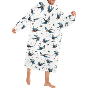 Swallow Pattern Print Design 04 Blanket Robe with Sleeves