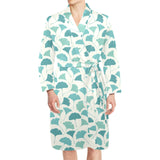 Green ginkgo leaves pattern Men's Long Sleeve Belted Night Robe