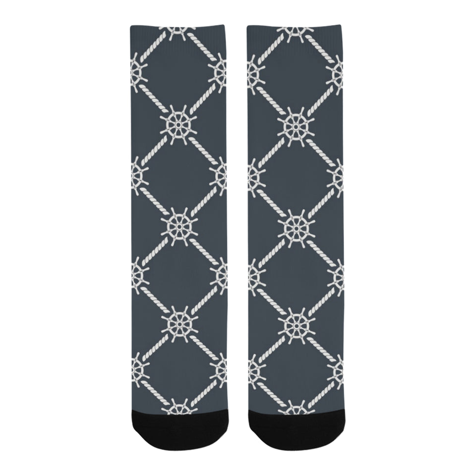 nautical steering wheel rope pattern Crew Socks