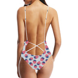 Strawberry pattern blue lines background Women's One-Piece Swimsuit