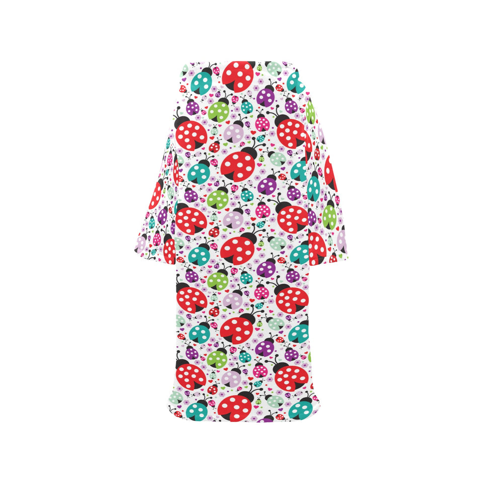 Ladybug Pattern Print Design 03 Blanket Robe with Sleeves