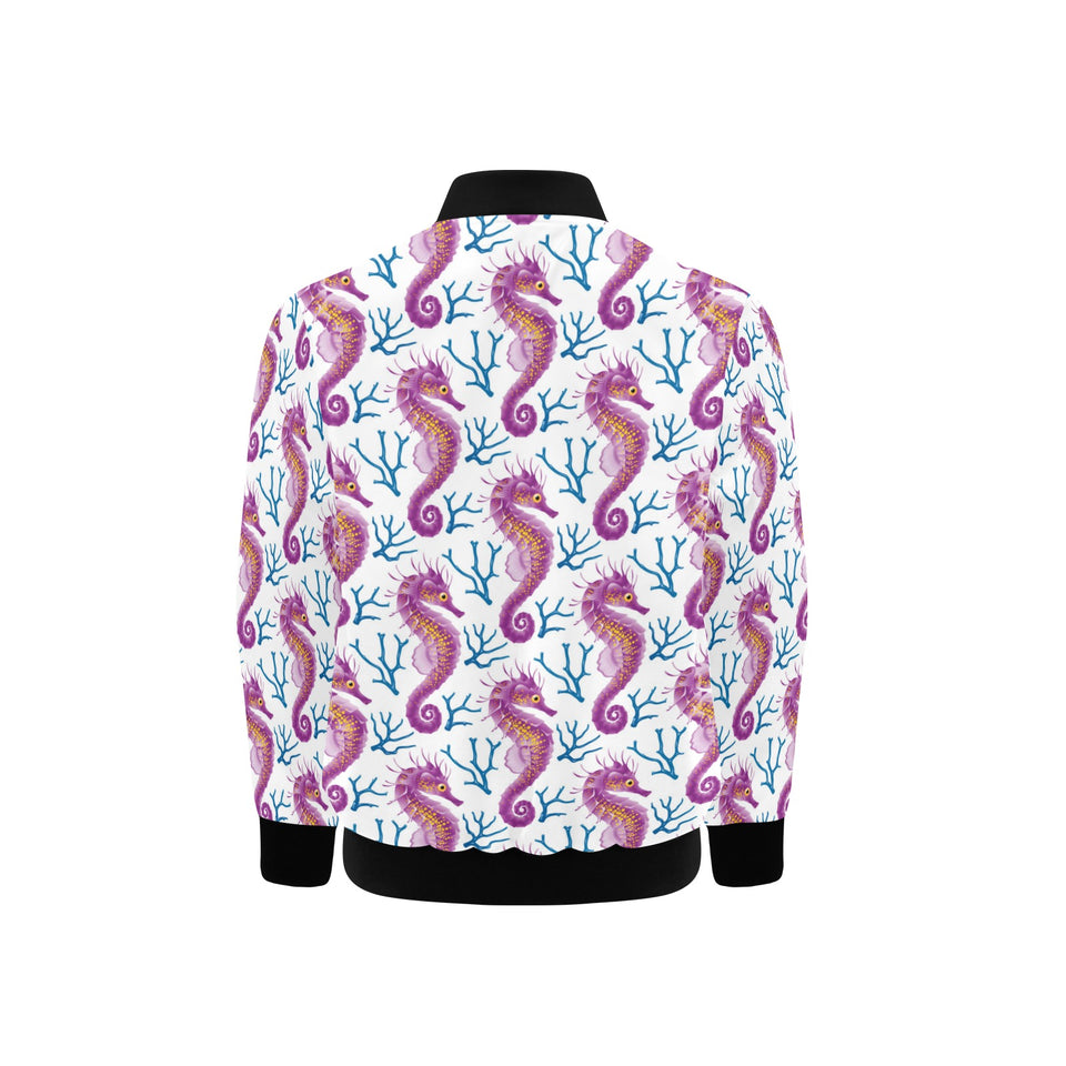 Purple seahorse blue coral pattern Kids' Boys' Girls' Bomber Jacket