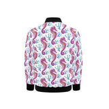 Purple seahorse blue coral pattern Kids' Boys' Girls' Bomber Jacket
