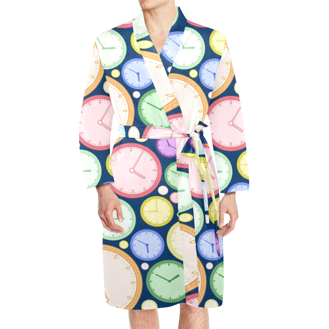 Colorful clock background Men's Long Sleeve Belted Night Robe