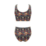 Sugar skulls flower maxican pattern Chest Bowknot High Waisted Bikini Swimsuit