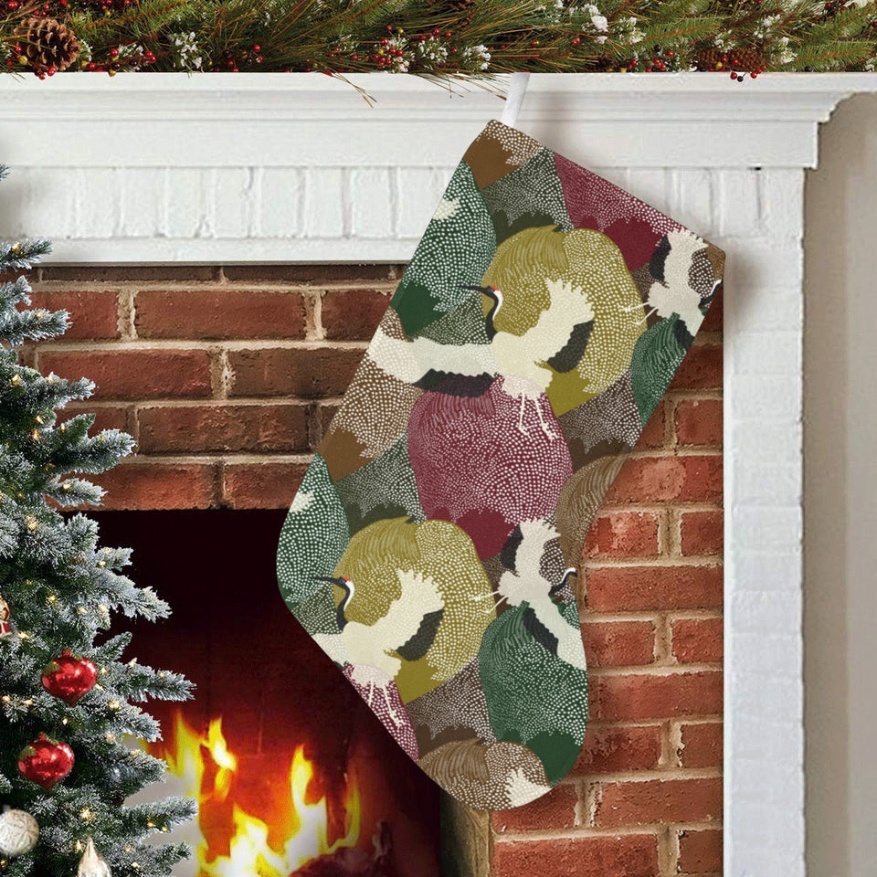 Japanese cranes flying forest dot pattern Christmas Stocking