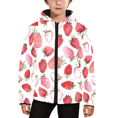 watercolor hand drawn beautiful strawberry pattern Kids' Boys' Girls' Padded Hooded Jacket