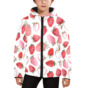 watercolor hand drawn beautiful strawberry pattern Kids' Boys' Girls' Padded Hooded Jacket